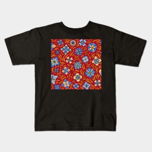 Blue and Orange Flowers Kids T-Shirt